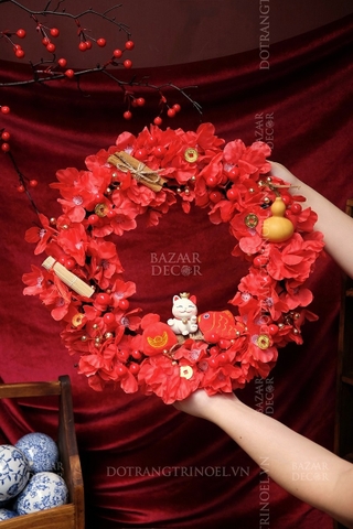 .Vòng treo Tết 35cm hoa đào đỏ Nguyên Niên Như Ý