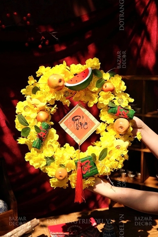 .Vòng treo Tết 35cm hoa mai Tứ Quý Cát Tường