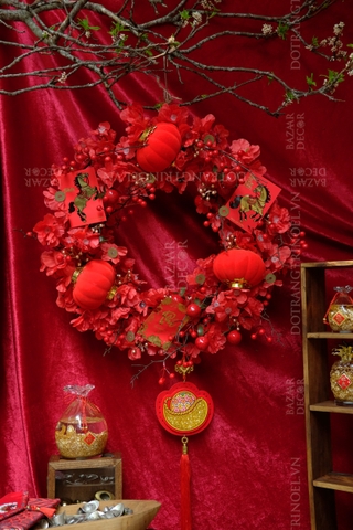 .Vòng treo Tết 50cm hoa đào đỏ 
