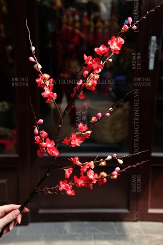 Cành hoa đào đỏ nụ hồng 105cm