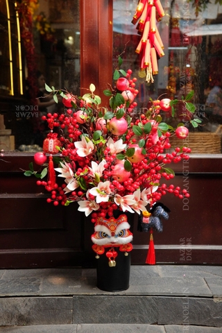 Set bình cắm Tết An Khang mộc lan hồng & cành táo