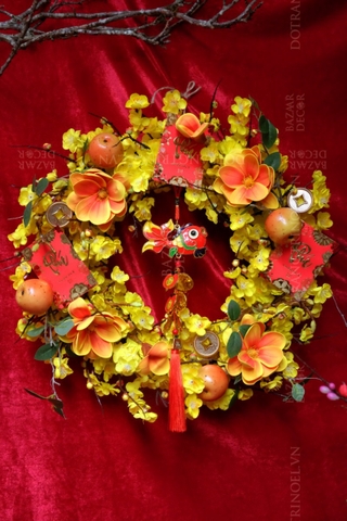 .Vòng treo Tết 50cm hoa mai rừng hoa mộc lan 