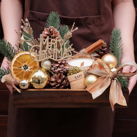 [Hàng đặt trước] Set khay nến thơm gáo dừa Merry Christmas gold | 20x30cm