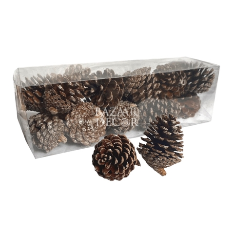 Hộp quả thông khô viền tuyết nhí 3-6cm
