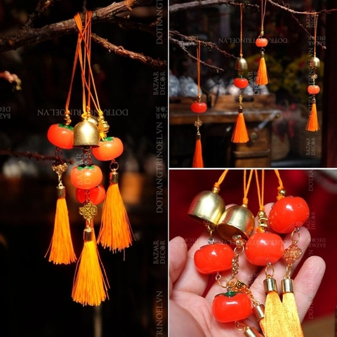 .,Bộ 4 chuỗi treo quả hồng mini may mắn có chuông