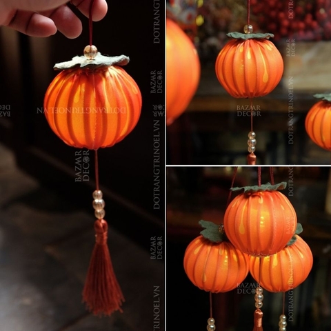 .,Set 3 lồng đèn quả hồng chất liệu vải tua rua cao cấp