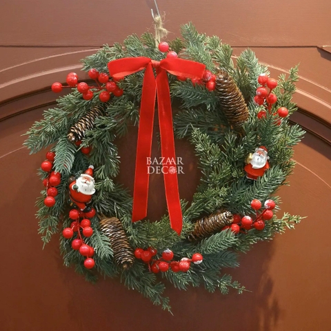 .Vòng nguyệt quế 35cm Twin Santas