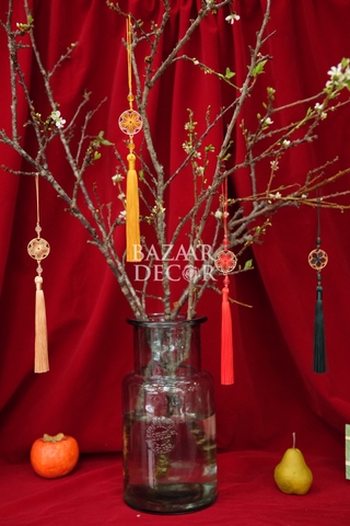 ,Set 3 chuỗi treo Tết hoa mai phú quý 27cm