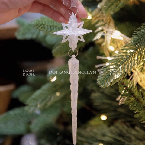 Set 3 ngôi sao đuôi nhọn nhũ trắng bạc | Phụ kiện Noel treo cây thông