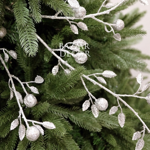 Cành quả lựu kim tuyến nhỏ trắng bạc | Phụ kiện Noel