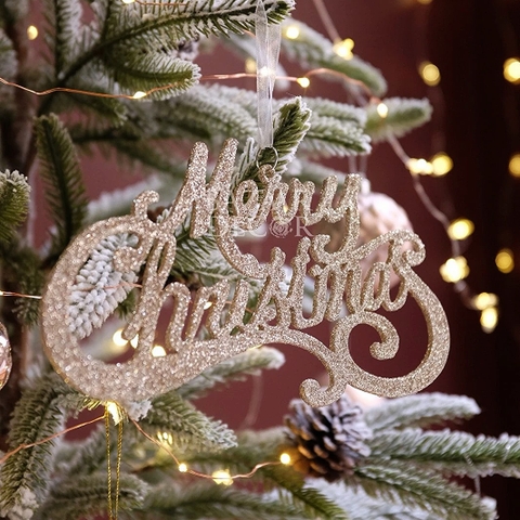 Phụ kiện treo chữ Merry Christmas uốn lượn có nhũ đồng