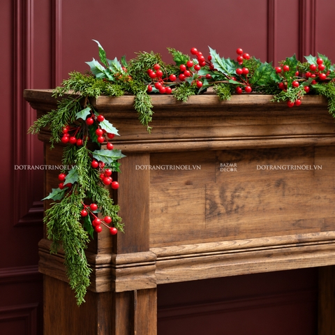 Dây thông xanh lá thông mềm Holly Redberry 180cm