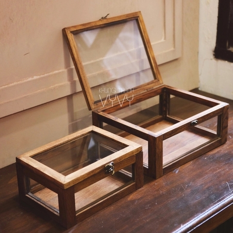 Hộp gỗ tần bì trong suốt kiếng 15x20x9cm