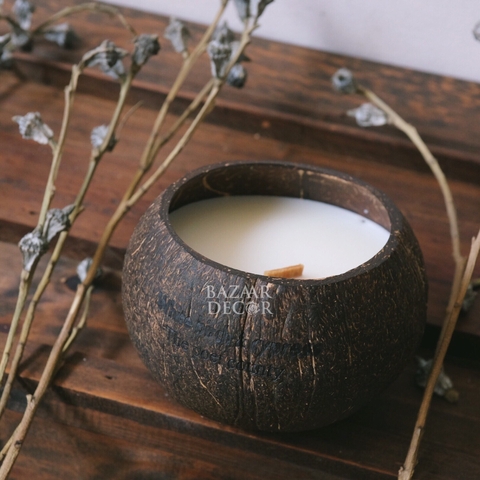 Nến thơm gáo dừa - sáp đậu nành hương gỗ bạch dương & gỗ bách | White Birch & Cypress Coconut Soy Candle