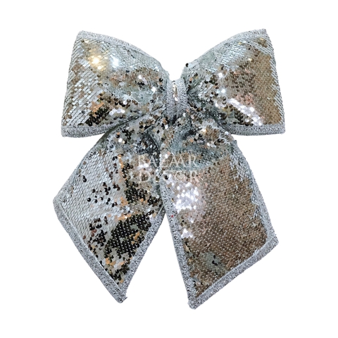 Phụ kiện trang trí nơ sequin lấp lánh Bạc 30cm