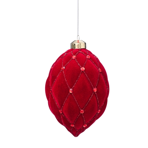 Hộp quả châu thủy tinh Royal 2 quả nhung đỏ đính hạt dài 10CM 2T