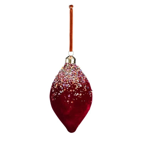 Hộp quả châu thủy tinh Royal nhung đỏ đô kim sa dài 10CM 2T