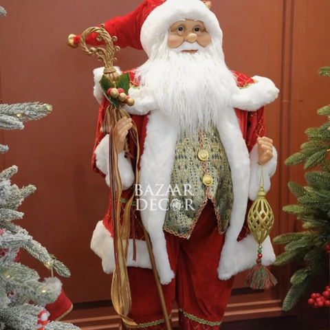 Ông già Noel Royal Grand 120cm - Áo choàng nhung đỏ cầm trượng