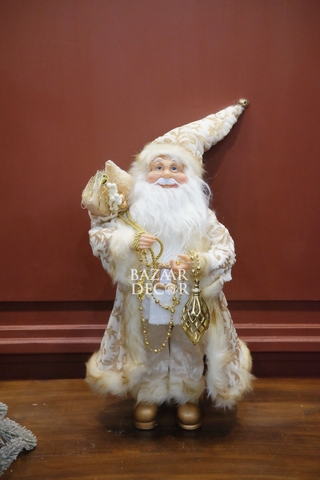 Ông già Noel Royal 60cm - Áo choàng vàng trắng cầm dây chuỗi
