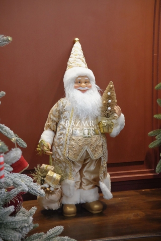 Ông già Noel Royal 60cm - Áo choàng vàng ôm cây thông