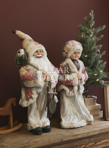 ,Ông già Noel 60cm - Áo choàng lông hồng xám Nordic (Kích thước từ chân đến chóp nón)