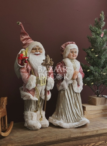 ,Ông già Noel 60cm - Áo choàng lông hồng vàng Luxury (Kích thước từ chân đến chóp nón)