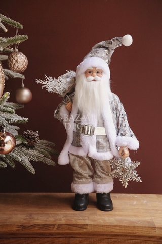 Ông già Noel 60cm. Áo choàng xám bạc Sequin hoa tuyết