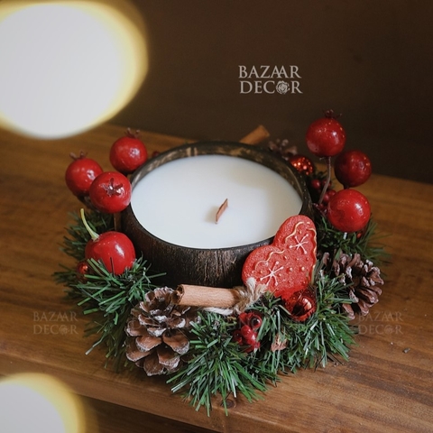 .Set nến thơm gáo dừa đậu nành Giáng Sinh Đỏ Sweetheart | Quà tặng handmade Special