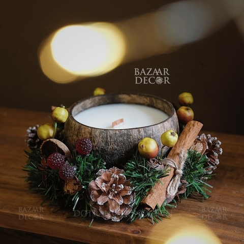 .Set nến thơm gáo dừa đậu nành Giáng Sinh Vàng Wild | Quà tặng handmade Special