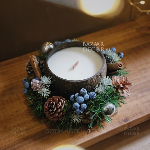 .Set nến thơm gáo dừa đậu nành Giáng Sinh Xanh Blueberry | Quà tặng handmade Special