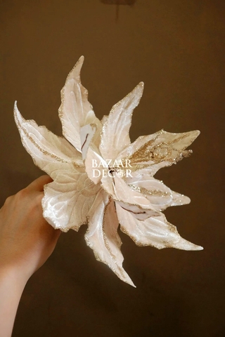 Cành hoa trạng nguyên Royal nhung viền kim tuyến 28CM - Đồng