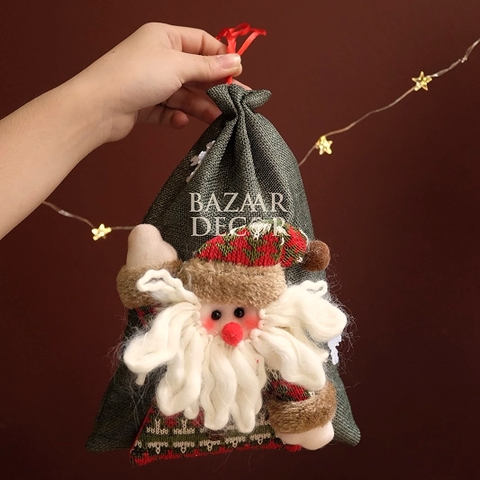 Túi vải bố Noel có dây rút 20x28cm - Ông già Noel