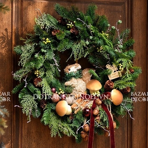 Vòng nguyệt quế 55cm Mushroom & Pine