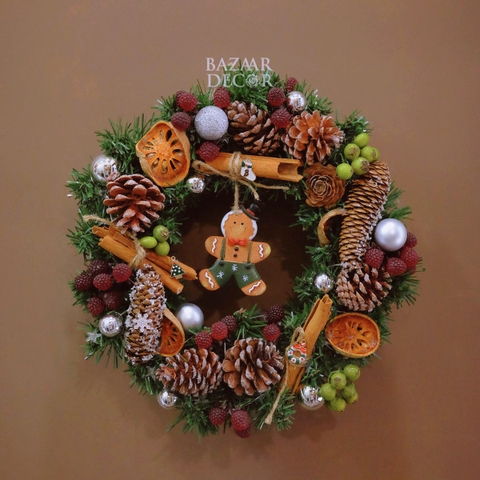 Vòng nguyệt quế 30cm Orange Forest - tặng kèm dây đèn ngôi sao