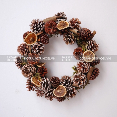Vòng hoa khô Orange Pinecone size 30