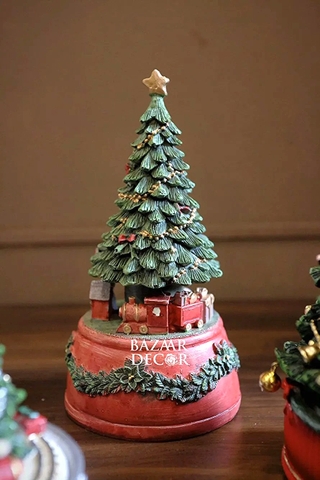 ,Hộp nhạc xoay cây thông gấu nhỏ 10x18cm