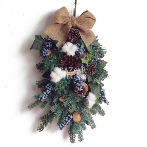 Cành thông treo cửa 50cm Snow Christmas Blue