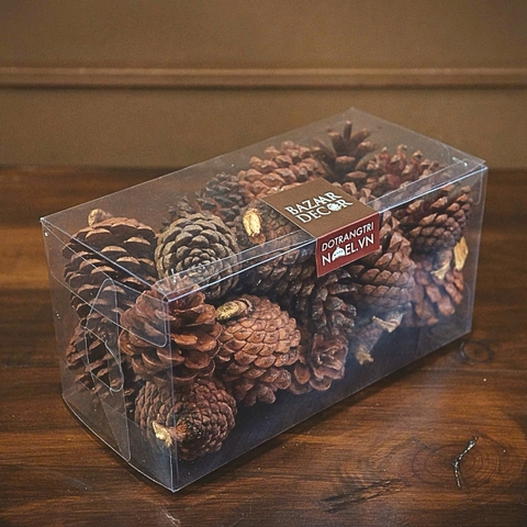 Hộp quả thông khô 350gr nâu tự nhiên nhỏ 4-7cm