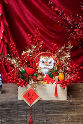 Khay cắm Tết đông đào và con lân 