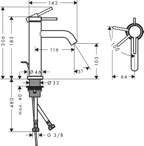 Vòi rửa mặt Hansgrohe Tecturis S 73314000 nhập khẩu