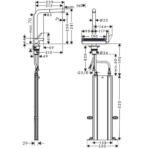 Vòi rửa bát Hansgrohe Aquno Select M81, 2jet, Sbox