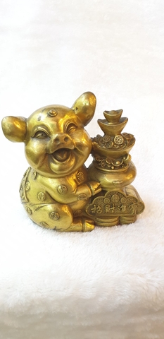 Heo Ôm Tiền Vàng_13cm_Tượng Phong Thủy