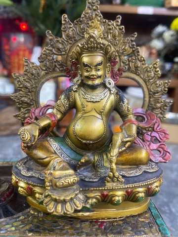 Tượng Hoàng Thần Tài Dzambala_Nhỏ Cao 17cm Có Vòng Lửa 17x15cm