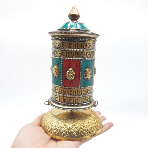 Kinh Luân Để Bàn Đính Đá Lam Ngọc Tám Món Cát Tường_19x10 cm