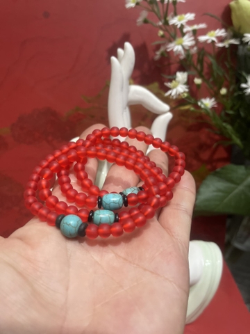 Chuỗi Lưu Ly 6 Ly Đỏ 108 Phối Phụ Kiện -Quấn Tay38gr