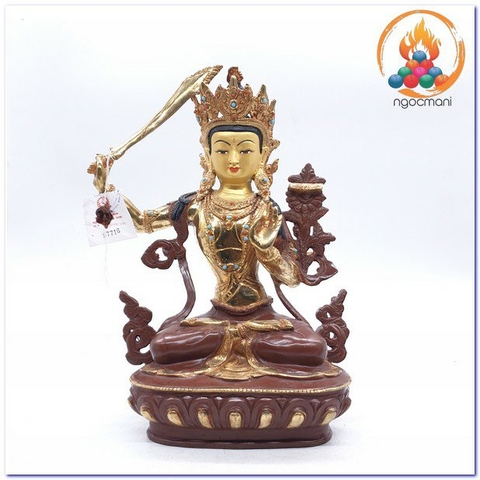 Tượng Văn Thù Sư Lợi Bồ Tát_Chất liệu Đồng Vẽ Nepal_Cao 32cm