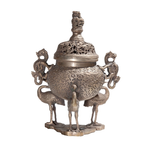 Lư Xông Khói Phượng Hoàng, 2 Quai Rồng, Đỉnh Tì Hưu_Chất liệu Đồng_23x17cm