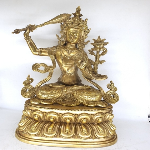 Tượng Văn Thù Sư Lợi Bồ Tát_Chất liệu Đồng Trơn_Cao 45cm