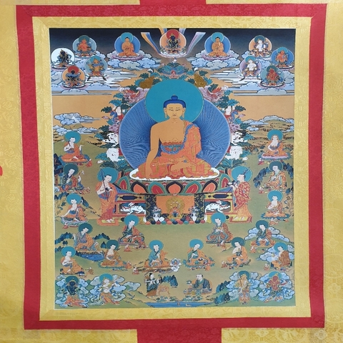 Tranh Thangka Phật A Di Đà_Cõi Cực Lạc_120x80cm