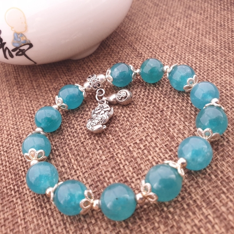 Chuỗi Đá Thạch Anh Xanh Biển, Phụ Kiện Tỳ Hưu Đeo Tay_10ly